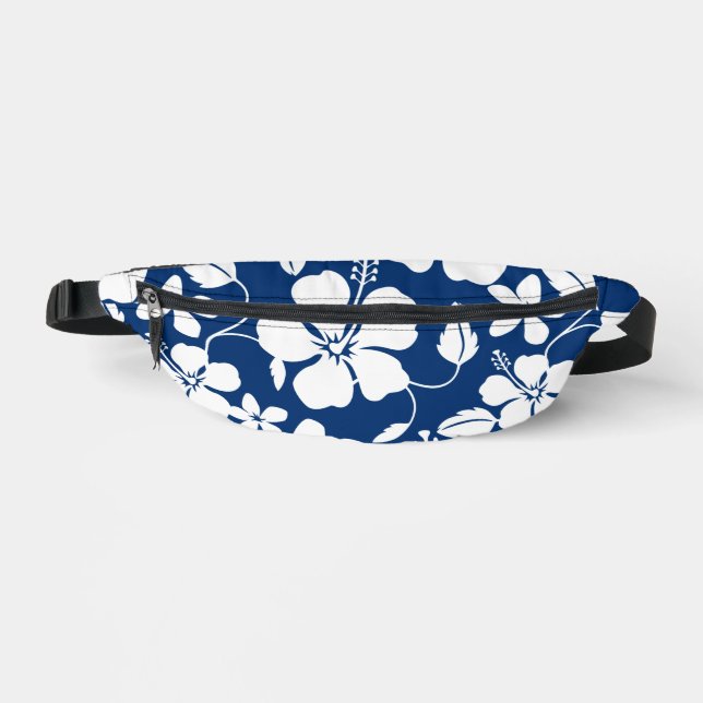 HAWAIIAN HULA (HIBISCUS) PATTERN IN NAVY BLUE BUM BAGS (Front)