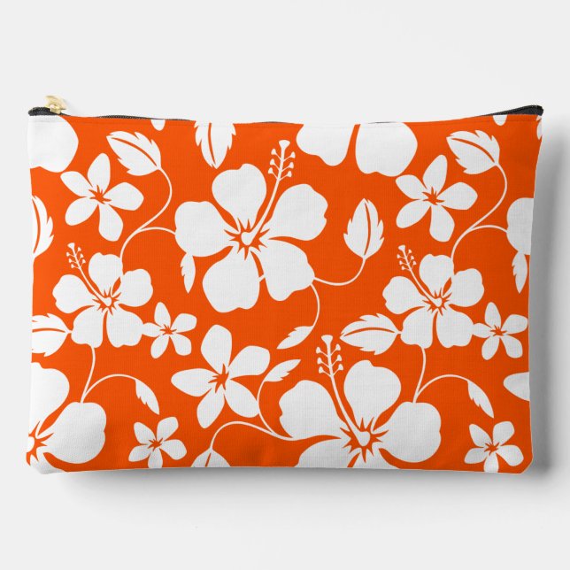 HAWAIIAN HULA (HIBISCUS) PATTERN IN ORANGE ACCESSORY POUCH (Front)