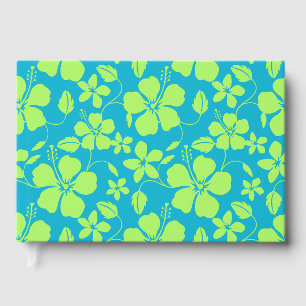 HAWAIIAN HULA (HIBISCUS) PATTERN IN TEAL AND LIME GUEST BOOK
