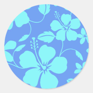 HAWAIIAN HULA (HIBISCUS) PERIWINKLE/TEAL CLASSIC ROUND STICKER