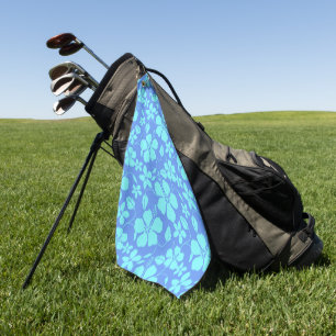 HAWAIIAN HULA (HIBISCUS) PERIWINKLE/TEAL GOLF TOWEL