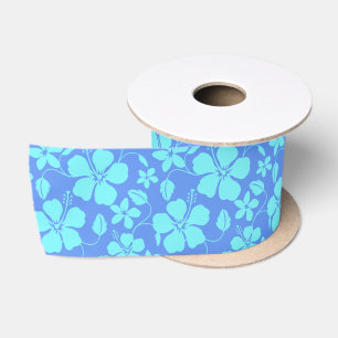 HAWAIIAN HULA (HIBISCUS) PERIWINKLE/TEAL SATIN RIBBON