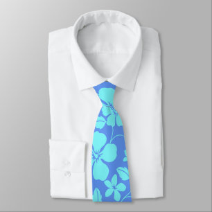 HAWAIIAN HULA (HIBISCUS) PERIWINKLE/TEAL TIE