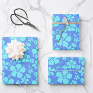 HAWAIIAN HULA (HIBISCUS) PERIWINKLE/TEAL WRAPPING PAPER SHEET