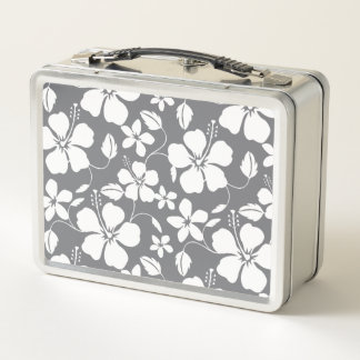HAWAIIAN HULA (HIBISCUS) PEWTER METAL LUNCH BOX