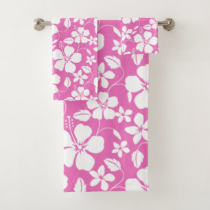 HAWAIIAN HULA (HIBISCUS) PINK BATH TOWEL SET