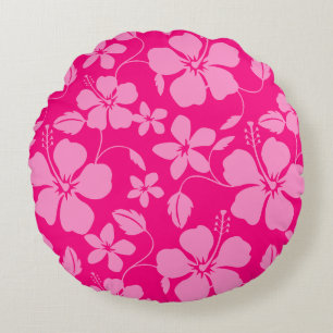 HAWAIIAN HULA (HIBISCUS) PINK GUAVA ROUND CUSHION