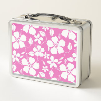 HAWAIIAN HULA (HIBISCUS) PINK METAL LUNCH BOX