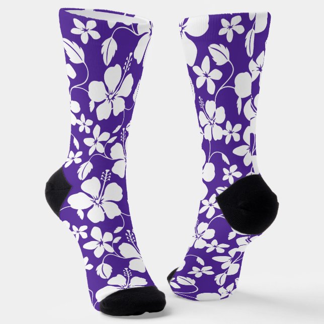 HAWAIIAN HULA (HIBISCUS) PURPLE SOCKS (Angled)
