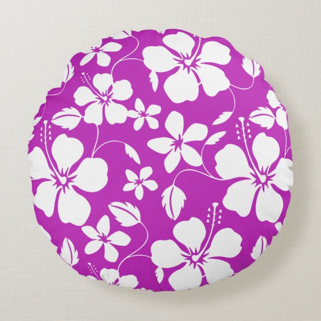 HAWAIIAN HULA (HIBISCUS) RASPBERRY ROUND CUSHION (Front)