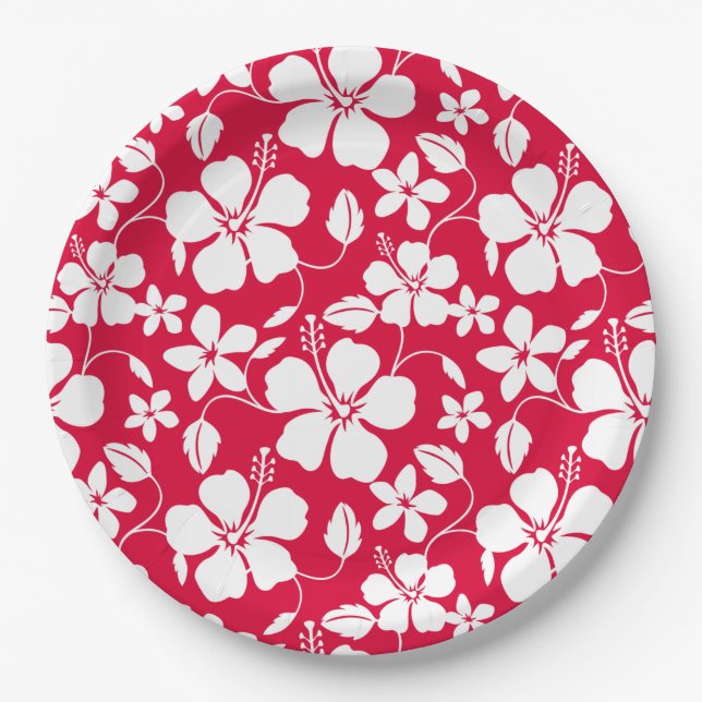 HAWAIIAN HULA (HIBISCUS) RED PAPER PLATE (Front)
