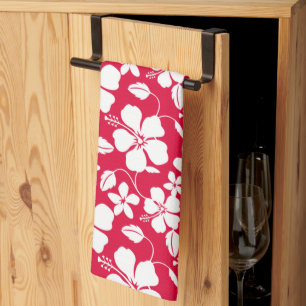 HAWAIIAN HULA (HIBISCUS) RED TEA TOWEL