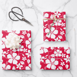 HAWAIIAN HULA (HIBISCUS) RED WRAPPING PAPER SHEET