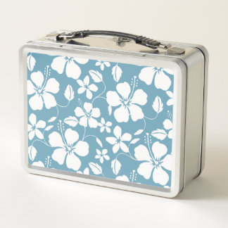 HAWAIIAN HULA (HIBISCUS) SLATE BLUE METAL LUNCH BOX