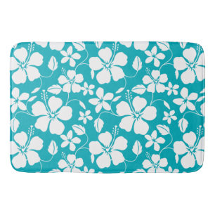 HAWAIIAN HULA (HIBISCUS) TEAL BATH MAT