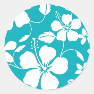 HAWAIIAN HULA (HIBISCUS) TEAL CLASSIC ROUND STICKER