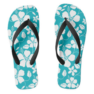 HAWAIIAN HULA (HIBISCUS) TEAL JANDALS