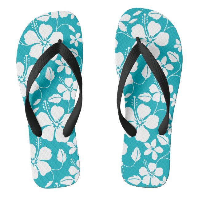 HAWAIIAN HULA (HIBISCUS) TEAL JANDALS (Footbed)