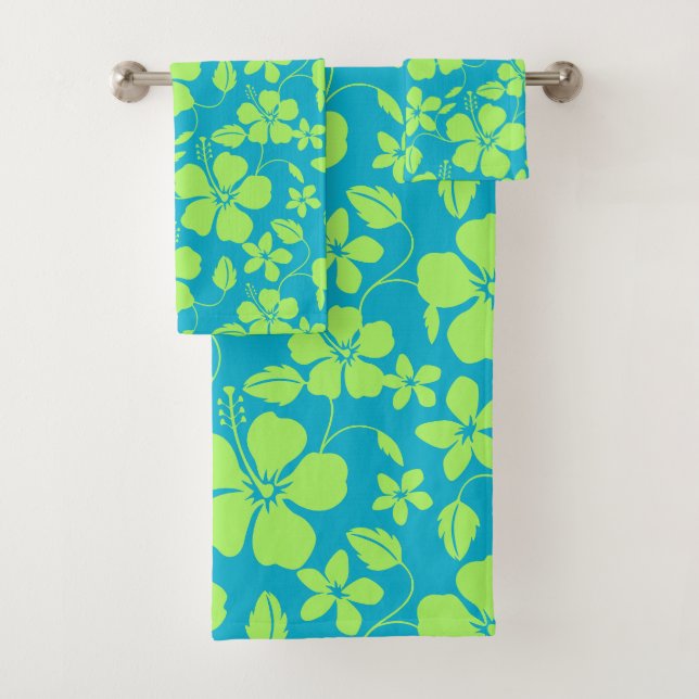 HAWAIIAN HULA (HIBISCUS) TEAL LIME BATH TOWEL SET (Insitu)