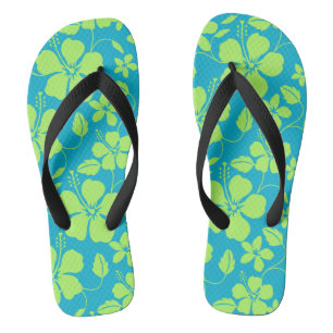 HAWAIIAN HULA (HIBISCUS) TEAL LIME JANDALS