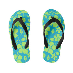 HAWAIIAN HULA (HIBISCUS) TEAL LIME KID'S JANDALS