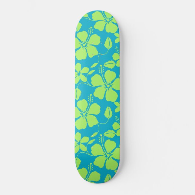 HAWAIIAN HULA (HIBISCUS) TEAL LIME SKATEBOARD (Front)