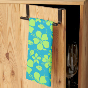 HAWAIIAN HULA (HIBISCUS) TEAL LIME TEA TOWEL