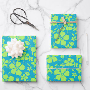 HAWAIIAN HULA (HIBISCUS) TEAL LIME WRAPPING PAPER SHEET