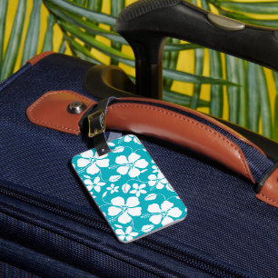 HAWAIIAN HULA (HIBISCUS) TEAL LUGGAGE TAG