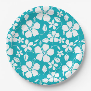 HAWAIIAN HULA (HIBISCUS) TEAL PAPER PLATE