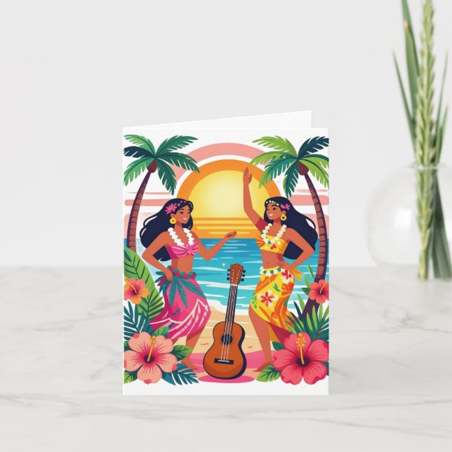 Hawaiian Hula Sunset Beach Tropical Dance Art Invitation (Front)