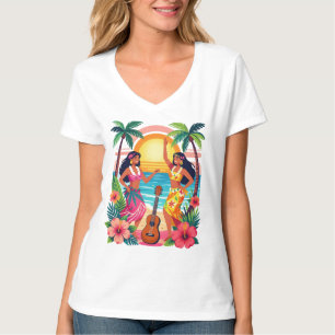 Hawaiian Hula Sunset Beach Tropical Dance Art T-Shirt
