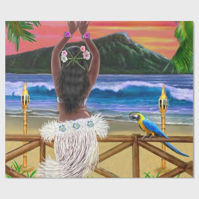 HAWAIIAN HULA SUNSET WRAPPING PAPER (Flat)