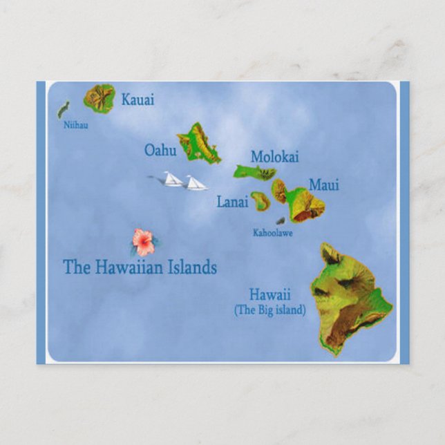 Hawaiian Island Map postcard (Front)