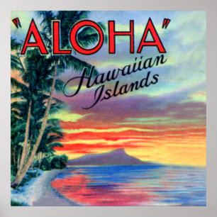 Hawaiian Islands Aloha Sunset Poster
