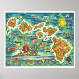 Hawaiian Islands Fun Map Poster