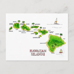 Hawaiian Islands Hand-drawn Postcard