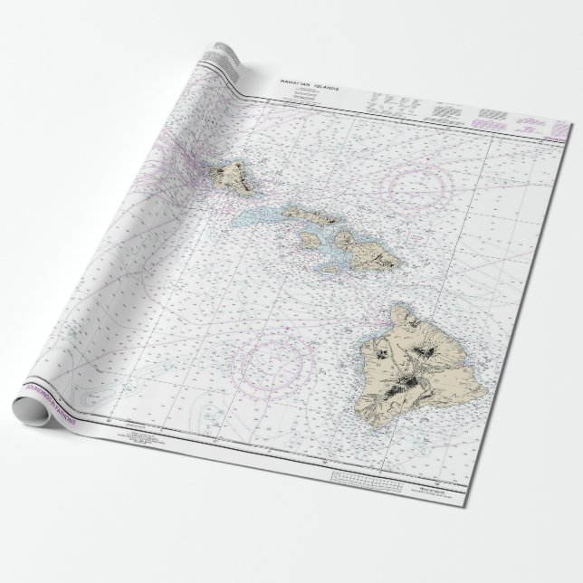 Hawaiian Islands Nautical Chart 19004 Wrapping Paper (Unrolled)