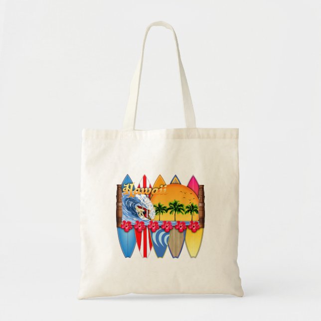 Hawaiian Islands Surfing Tote Bag (Front)
