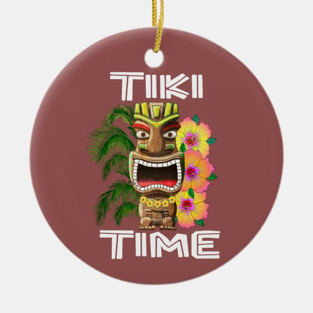 Hawaiian Islands Tiki Statue Ceramic Tree Decoration (Front)