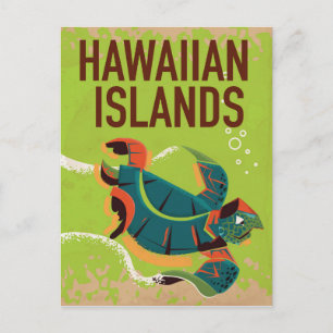 Hawaiian Islands Vintage Travel Poster. Postcard