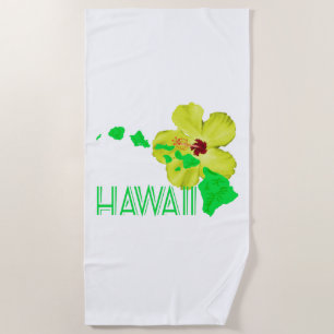 Hawaiian Islands Yellow Hibiscus Flower Beach Towel