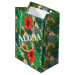 Hawaiian Jungle Foliage Hibiscus ALOHA Medium Gift Bag