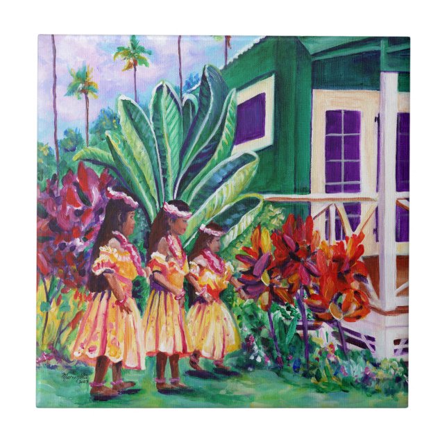 Hawaiian Keiki Hula Girls Tile (Front)