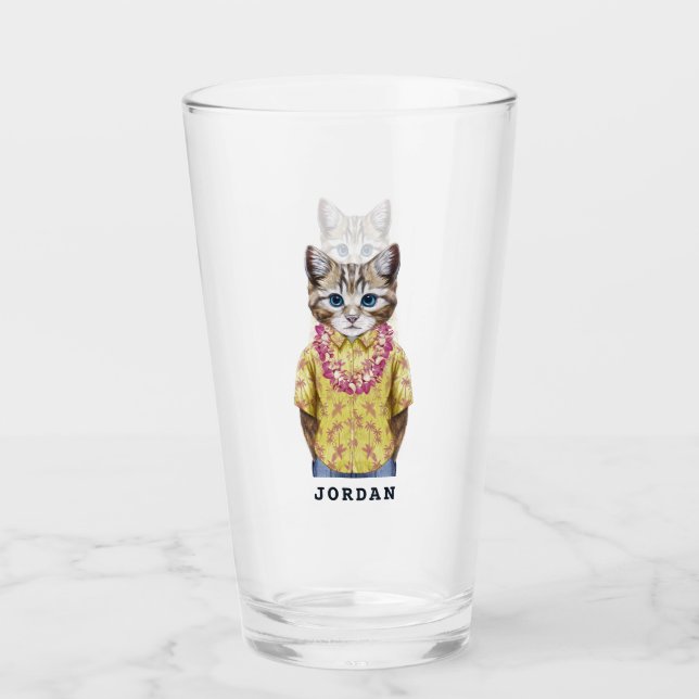 Hawaiian Kitty Cat | Add Your Name Glass (Front)