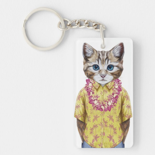 Hawaiian Kitty Cat Key Ring (Front)