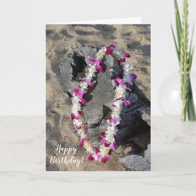Hawaiian Lei on the Beach Birthday Card (Front)