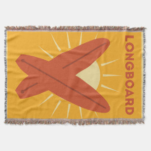 Hawaiian Longboard Surfboard Vintage Retro Throw Blanket