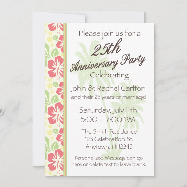 Hawaiian Luau 25th Anniversary Party Invitations (Front)