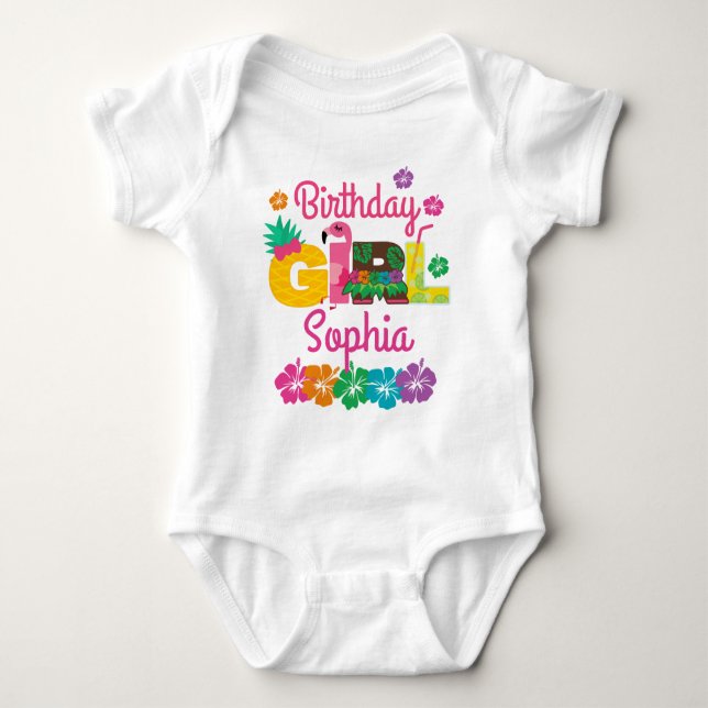 Hawaiian Luau Birthday Girl Summer Baby Bodysuit (Front)